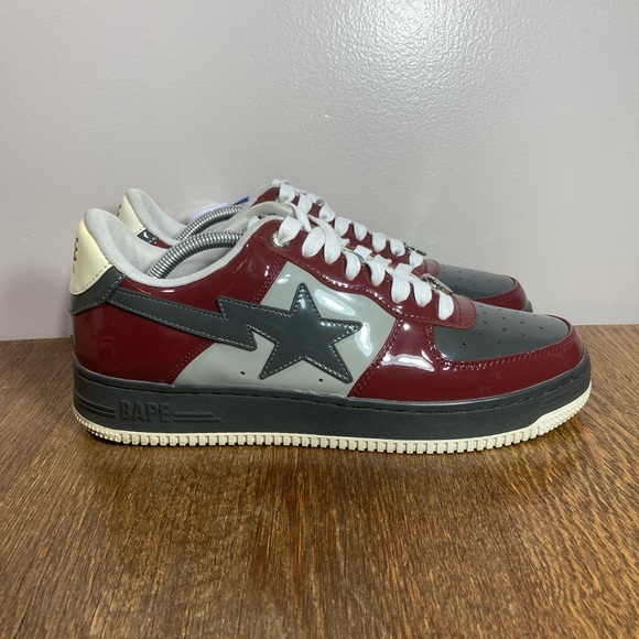 BAPE Sta Low Top Patent Leather Sneaker Men's Size 11 Brick Red/Grey